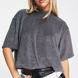 Nike Sportswear Mock Neck Short Sleeve Terry Top - Dark Grey- size XL